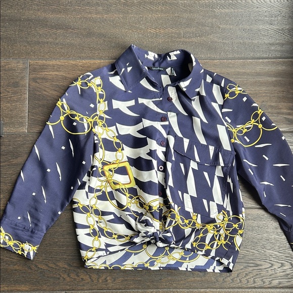 Guess by Marciano Tops - Guess by Marciano Navy and White Geometric Blouse